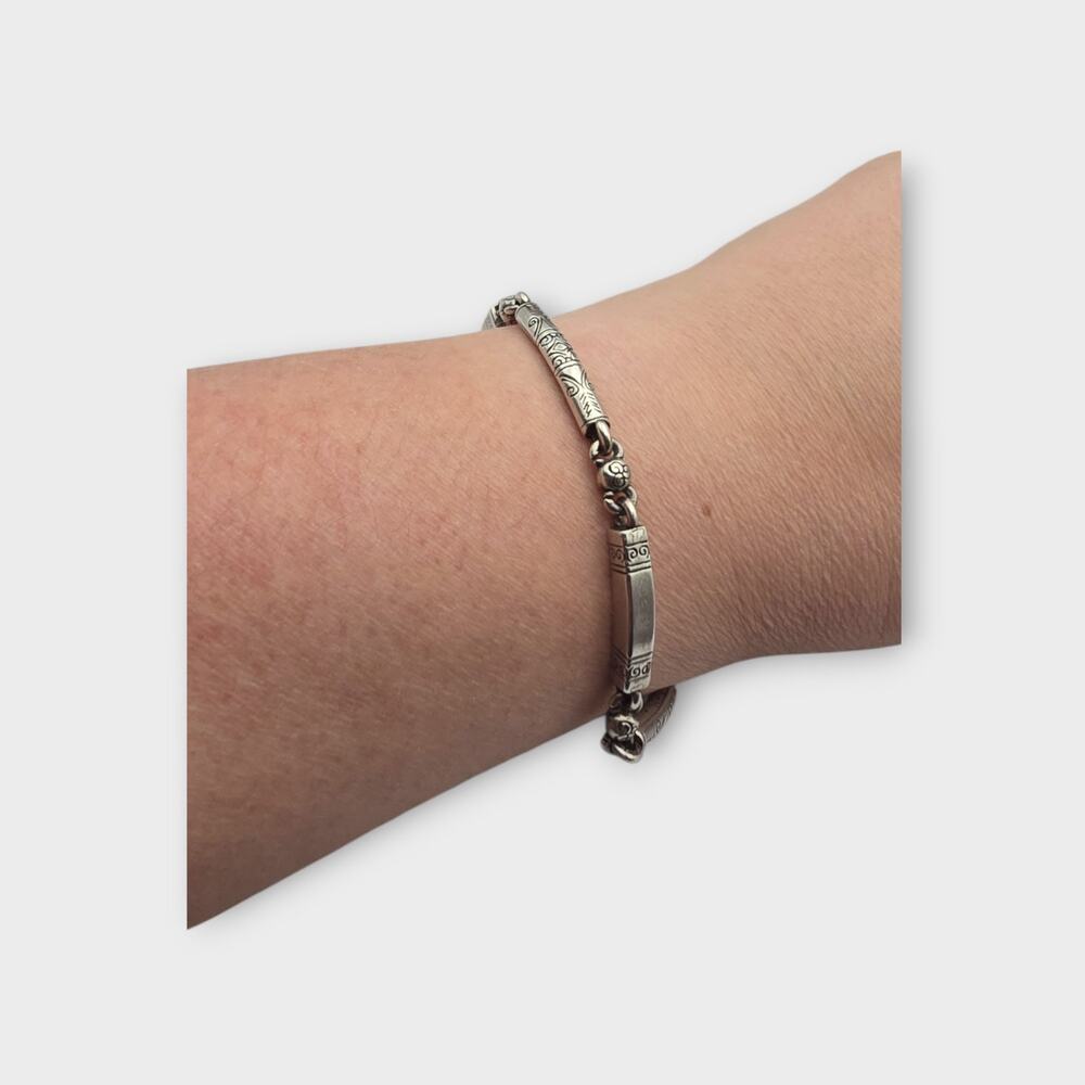 Brighton Bar Link Bracelet Scroll Etched Silver Tone Classic Minimal Everyday